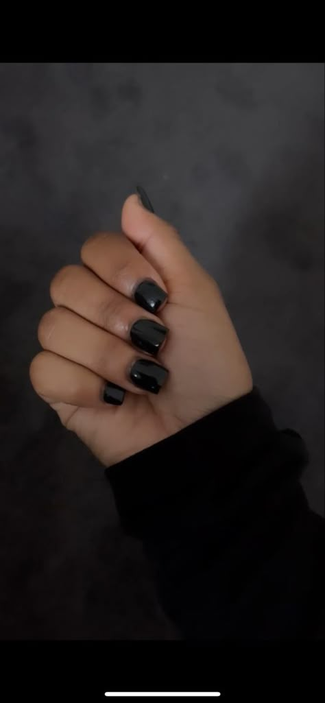 All Black Nails Short, Black Acyrilics Nails Short, Plain Black Nails Short, Short Black Nails Black Women, Black Plain Nails, Black Nails Plain, Short One Color Nails, Nail Overlay Natural, Plain Black Acrylic Nails