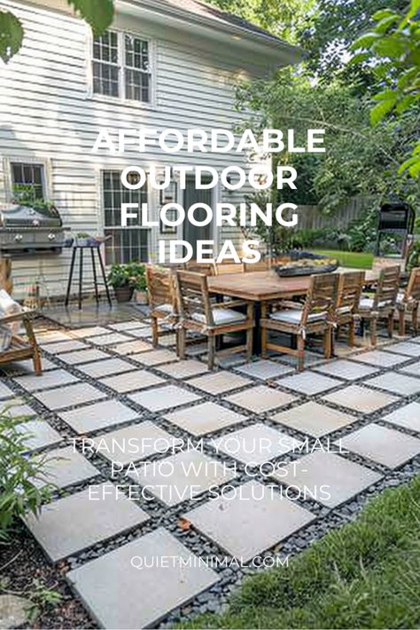 Personalize your patio with affordable and unique flooring ideas. #PersonalizedPatio #CheapFloors Paver Patio With Gravel, Patio Ground Ideas, Backyard Flooring Ideas, Backyard Patio Gravel, Budget Friendly Patio Floor, Unique Flooring Ideas, Backyard Patio Ideas On A Budget Outdoor Areas Pea Gravel, Diy Pea Gravel Patio With Pavers, Cuban House