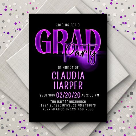 Pink Neon Graduation Grad Party Invitation Grad Party Invitations, Pink Neon, Graduation Party Ideas, Graduation Announcements, Party Girl, Graduation Invitations, Grad Parties, Party Design, Free Birthday Invitations