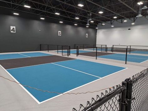 Indoor Pickleball Facility, Pickleball Backyard, Indoor Pickleball Court, Bball Court, Indoor Pickleball, Rv Barn, Sports Training Facility, Warehouse Ideas, Pickleball Courts