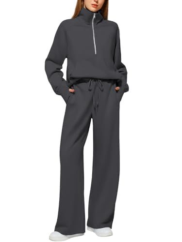 Casual Outfits For Work, Half Zipper Sweatshirt, Free Feeling, Zipper Sweatshirt, Mid Waist Pants, Sweatsuit Set, Wide Leg Sweatpants, Cozy Fabric, Sweatshirt Zipper