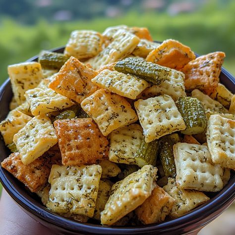 Dill Pickle Chex Mix Recipe: A Crunchy, Tangy Snack You’ll Love! - Barkil Recipes Chex Cereal Recipes, Chex Mix Ingredients, Gluten Free Chex, Celebration Recipes, Check Mix, Chex Mix Recipe, Creme Brulee French Toast, Pickle Recipes, Dill Pickle Chips