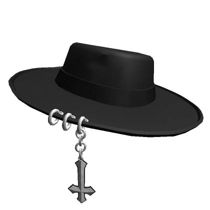 [V1] Black Pierced Wide Brim Hat Black Hat Roblox Codes, Roblox Black Hat Code, Roblox Hat, Hat Roblox Code, Roblox Hats, Black Gothic Hat For Cosplay, Black Brimmed Punk Hat, Gothic Black Brimmed Hat, Black Wide Brim Hat