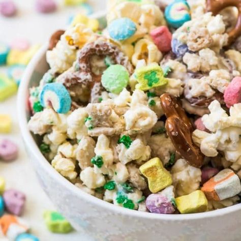 Chocolate Chex Mix Recipes, Lucky Charms Treats, Chocolate Chex, White Chocolate Popcorn, Lucky Charms Cereal, Magically Delicious, Muddy Buddies, Chocolate Popcorn, Sticky Toffee Pudding