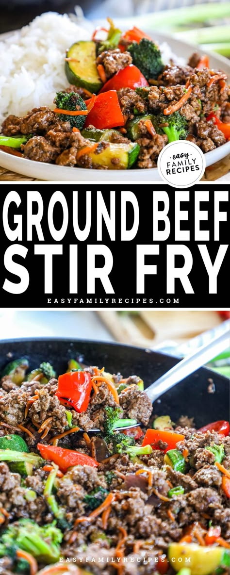 Skip takeout and cook a fresh and delicious Asian ground beef stir fry right at home! My kids love the sweet and sticky flavors of this ground beef stir fry with vegetables. It’s loaded with lean protein and healthy vegetables, but that homemade sweet soy and garlic sauce makes it downright delicious. In just 20 minutes and one pan you can easily have a hot, fresh, tasty kid-friendly dinner on the table, even on the busiest weeknight. It’s the perfect quick and easy dinner recipe for any ... Hamburger Stir Fry, Stir Fry With Zucchini, Stir Fry With Vegetables, Stir Fry Easy, Ground Beef Stir Fry, Zucchini Stir Fry, Beef Stir Fry Recipes, Healthy Ground Beef, Easy Stir Fry