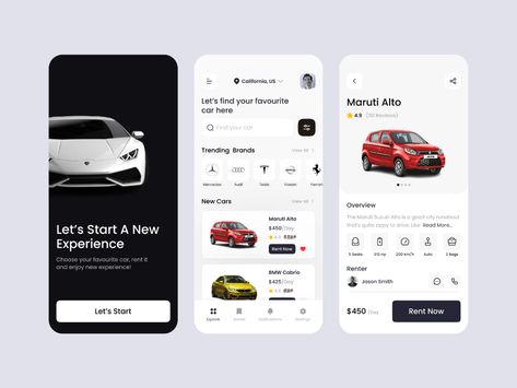 Car Ui Design, Rent A Car Website Design, Transportation App Design, Car Rental Poster Design, Alto Car, Rent Car, Car App, Car Rental App, Garage Projects