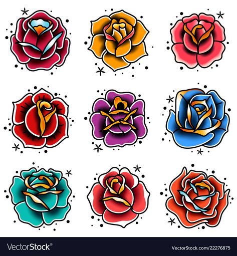 Old school tattoo roses set Royalty Free Vector Image Tattoo Rose Designs, Old School Tattoo Rose, Peter Pan Tattoos, Stock Tattoo, Blue Rose Tattoo Meaning, Old School Rose, Tattoo Roses, Wanderlust Tattoo, Traditional Tattoo Old School