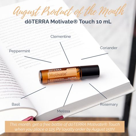 doTERRA Motivate® Touch 10 mL is made up of several different oils and offers a fresh, minty aroma. Place a 125 PV order by August 15th to receive a free doTERRA Motivate Touch with your order. https://www.doterra.com/US/en/doterra-motivate-touch-encouraging-blend-oil?utm_campaign=dst_August_2021&utm_source=d_social_tool&utm_medium=social_organic&utm_content=so_dst_08_21_motivatet1 Doterra Motivate, Doterra Frankincense, Peppermint Plants, Mother Health, Essential Oil Safety, What Are Essential Oils, Mint Oil, Diy Essentials, Essential Oils Health