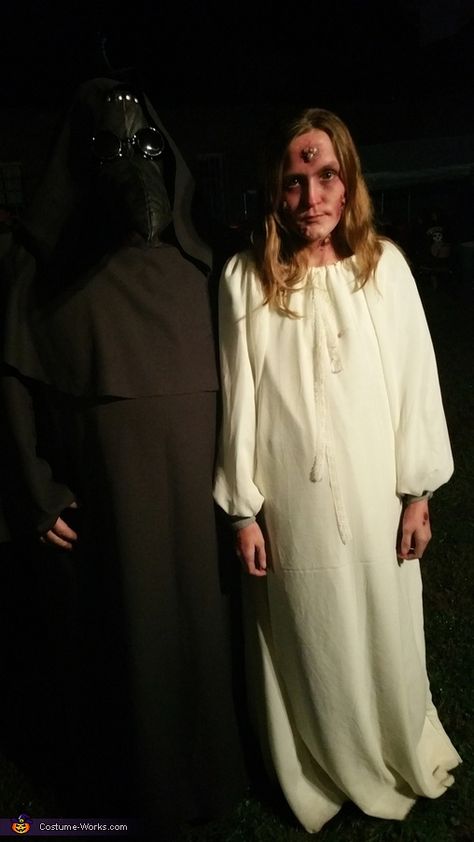 Plague Doctor and Victim Costume - Halloween Costume Contest Plague Halloween Costume, Plague Victim Costume, Plague Doctor Couple Costume, Plague Makeup, Plague Doctor Couple, Mental Patient Costume, Plague Costume, Plague Doctor Halloween, Plague Doctor Halloween Costume