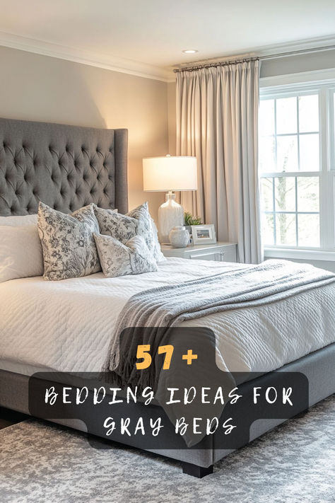 Struggling to find the right bedding to complement your gray bed? Explore 57 perfect bedding selections that enhance the elegance of gray furniture. From bold colors to subtle patterns, these ideas will help you create a cozy and stylish bedroom. Click to discover your ideal match. 🛏️✨ #BedroomDecor #GrayBed #BeddingIdeas #HomeStyling #InteriorDesign #CozyVibes #DecorInspo Bedroom Decor With Grey Bed, Gray Bed Frame Bedroom Ideas, Grey Bed Frame Bedroom Ideas, Gray Bed Frame, Gray Bedding, Gray Bed, Gray Furniture, Grey Bed Frame, Colorful Comforter