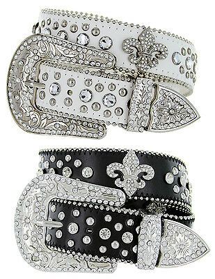 Western Cowgirl Fleur-De-Lis Studded Rhinestone Leather Belt, Black White 2000s Accessories, Belt Ideas, Studded Belts, Y2k Belt, Bling Belts, Cowgirl Bling, Y2k Accessories, Peruvian Connection, Western Dress