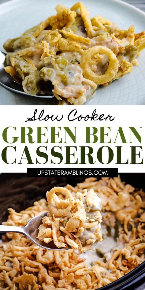 Slow Cooker Green Bean Casserole Crock Pot Green Bean Casserole, Slow Cooker Green Bean Casserole, Crockpot Thanksgiving, Casserole Slow Cooker, Thanksgiving Green Beans, Crockpot Green Beans, Green Bean Casserole Crock Pot, Slow Cooker Green Beans, Green Bean Casserole Easy