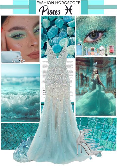 Pisces Outfit Outfit | ShopLook Mermaid Theme Wedding Dress, Ocean Theme Outfit Women, Pisces Outfits Aesthetic, Pisces Wedding, Pisces Outfits, Pisces Dress, Mermaid Theme Wedding, Pisces Style, Little Mermaid Wedding