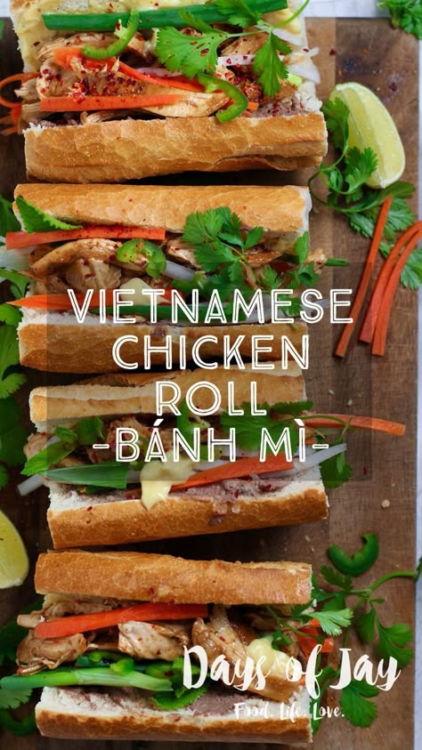 From the laneways of Vietnam to Sydney's inner west, there are few foods more satisfying than a Vietnamese Chicken Bánh Mì. They're a true flavour explosion, packed with juicy, tender chicken, pickled vegetables, pâté, fresh herbs and lots of spice. Chicken Bahn Mi Sandwich, Banh Mi Recipe, Steamed Bao, Sandwiches Grilled, Vietnamese Chicken, Bahn Mi, Chicken Roll, Chicken Liver Pate, Italian Sandwich