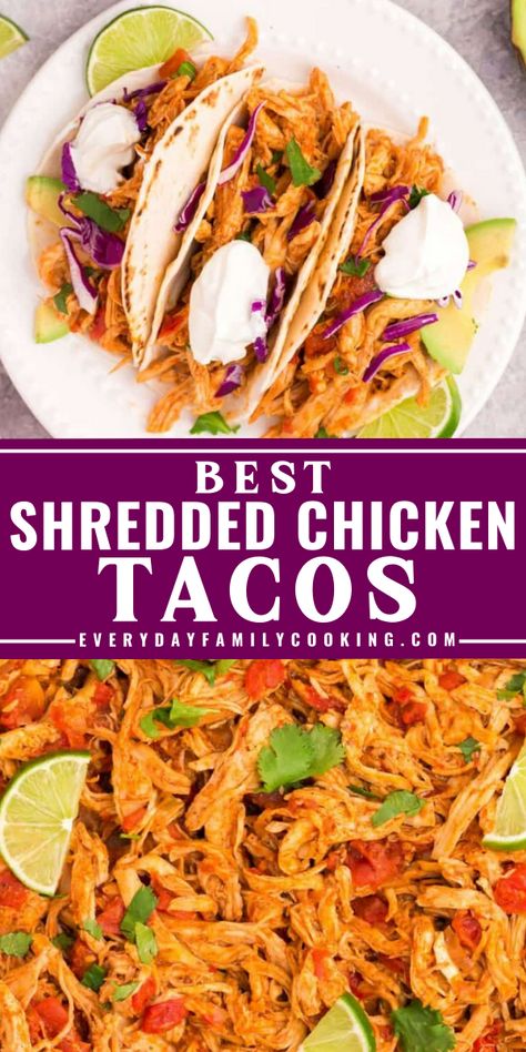 Unlock the secret to the easiest shredded chicken tacos ever — no special equipment needed, and you’ll be ready to serve in just 30 minutes! Chicken Tacos On Stove Top, How To Cook Chicken For Tacos, Shredded Chicken Recipes Taco, Stove Top Chicken Tacos, Best Chicken Tacos Recipe, Chicken Breast Taco Recipes, Shredded Chicken Tacos Stove Top, Quick Shredded Chicken Recipes, Shredded Chicken Dinner Recipes