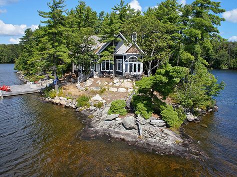 Cove Island,Muskoka, Ontario Beach Tents, Siding Ideas, Island Homes, Alternative Living, Cottage Exteriors, Gorgeous Homes, Cozy Cottages, Lake Houses, Lakeside Living