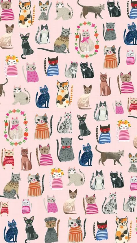 Carolyn Gavin Illustration, Cat Pattern Wallpaper, Cat Roll, Gatos Cool, 심플한 그림, Iphone Art, Cat Background, 강아지 그림, Image Chat