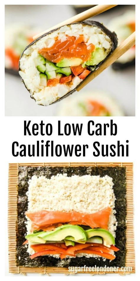 These keto sushi rolls taste just as good as the real thing! This easy low carb cauliflower sushi recipe gives you all the flavours we love about this Japanese treat, only without all the carbs. Keto Sushi Rolls, Cauliflower Sushi, Keto Sushi, Low Carb Sushi, Seaweed Wrap, Sushi Roll Recipes, Sushi Recipe, Keto Sides, Poke Bowls