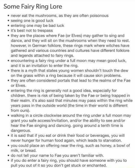 Fairy Ring Lore Fairy Circle Meaning, Fairy Lore Legends, Fae Folk Tumblr Posts, Fair Folk Aesthetic, How To Work With The Fae, Lore Writing Tips, Fairy Writing Prompts, Fae Rules, Fairy Language