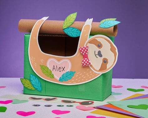 Sloth Valentines Boxes, Valentines Card Box Ideas, Shoebox Valentine Box Schools, Valentine’s Day Boxes, Valentine’s Day Box, Easy Valentines Day Boxes, Diy Valentine's Box, Valentine Boxes For School, Diy Valentines Box