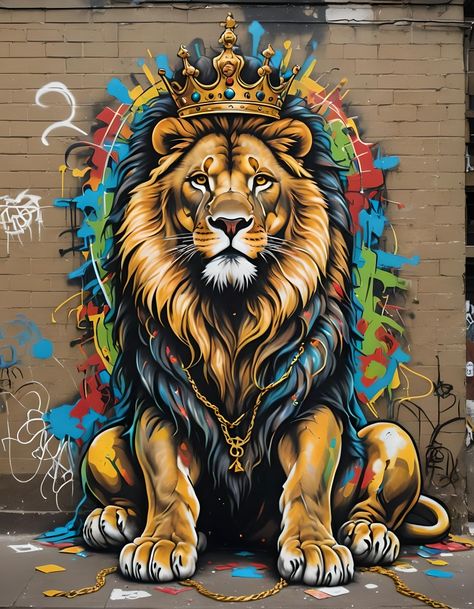 Lion Wall Painting, Rasta Lion Wallpaper, Neon Lion Wallpaper, Lion Graffiti Art, Asiatic Lion, Rainbow Lion Painting, Lion Art Tattoo, Rainbow Lion, Automotive Logo Design