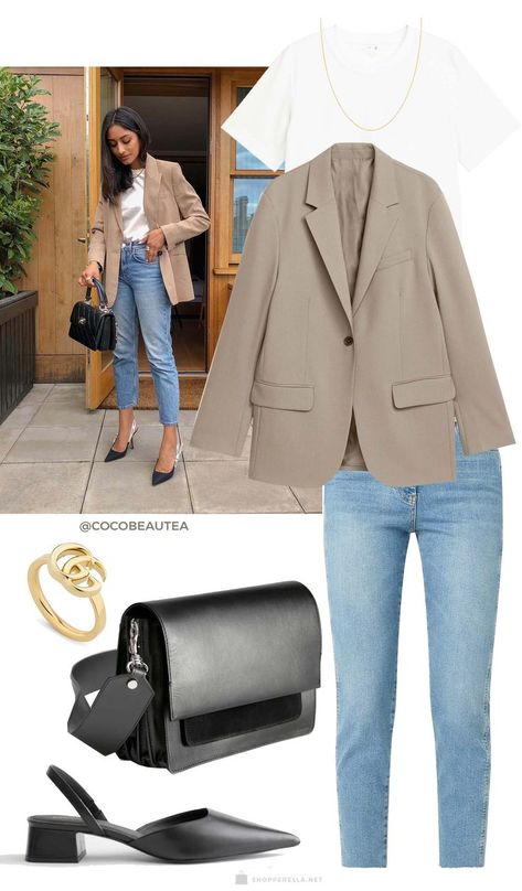 Beige Blazer Outfit, Outfit Ideas Inspiration, Mules Outfit, Blazer Outfits Casual, Look Office, Blazer Outfits For Women, Jeans Outfit Women, Beige Outfit, Beige Blazer