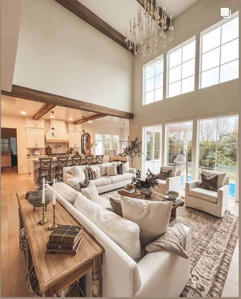 Large Living Room Layout, Open Concept Kitchen Living Room, Modern Farmhouse Living Room Decor, Living Room Setup, Open Concept Living Room, Open Living Room, Dream House Rooms, Farmhouse Decor Living Room, Dream House Interior