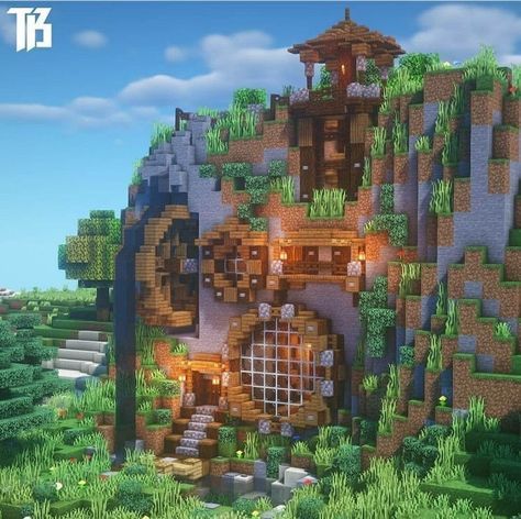 Minecraft Kale, Minecraft Blueprint, Minecraft Hus, Minecraft Mountain House, Minecraft Mountain, Hobbit Holes, Construction Minecraft, Case Minecraft, Minecraft Village