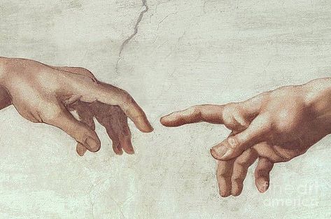 Two Fingers Touching Painting, Finger Touching Painting, Michelangelo Artist, Finger Of God, Adam Michelangelo, Michelangelo Paintings, The Creation Of Adam, Finger Art, Rennaissance Art