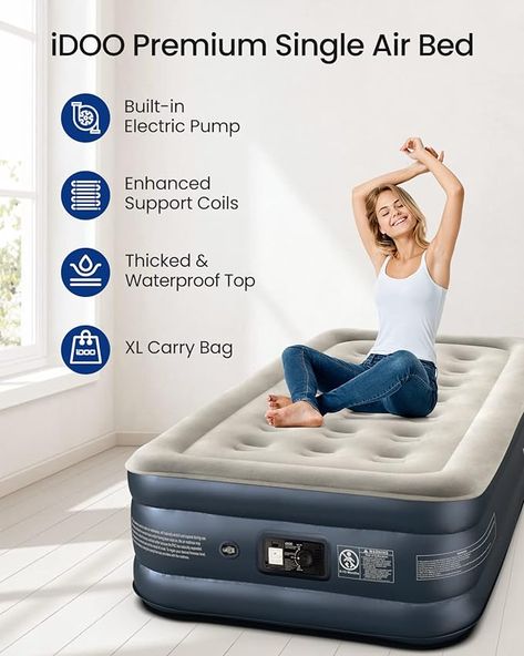 3 Mins fast & easy inflation/deflation: The built-in pump inflates/deflates the air bed within 3-4 mins to achieve your desired comfort level with the switch of a button. Whether you like a firm/soft air mattress, iDOO has you covered. Blow Up Bed, Blow Up Beds, Inflatable Bed, Air Bed, Air Mattress, Soft Air, Comfortable Tops, Carry On Bag, Camping Trips