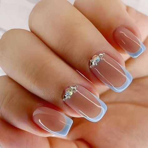 Temu | Explore the Latest Clothing, Beauty, Home, Jewelry & More Ongles Baby Blue, Nail Art Bleu, Nail Tip Designs, Baby Blue Nails, Short Fake Nails, Trendy Nail Art Designs, Blue Nail Art, Coffin Press On Nails, Blue Nail Designs