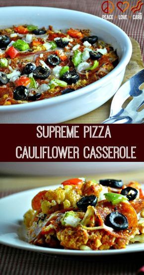 Supreme Pizza Cauliflower Casserole - From Peace, Love, and Low Carb | Enjoy this recipe and For great motivation, health and fitness tips, check us out at: www.betterbodyfitnessbootcamps.com Follow us on Facebook at: www.facebook.com/betterbodyfitnessbootcamps Pizza Cauliflower, Peace Love And Low Carb, Cauliflowers, Supreme Pizza, Turkey Pepperoni, Low Carb Casseroles, Boiled Egg Diet Plan, Pizza Casserole, Cauliflower Casserole