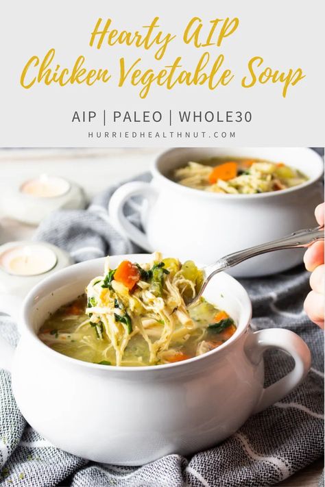 Easy Paleo Soup Recipes, Whole30 Chicken Noodle Soup, Aip Fall Soups, Aip Chicken Recipes Autoimmune Paleo, Autoimmune Soup Recipes, Aip Soup Recipes Crockpot, Aip Chicken Soup Recipes, Aip Chicken Noodle Soup, Aip Chicken Stew