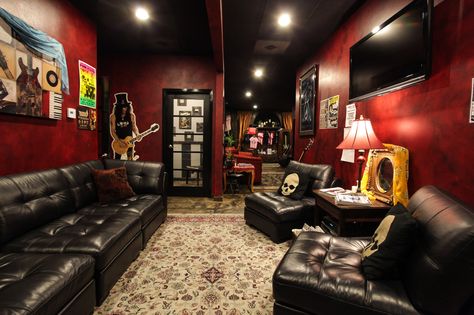 Rockstars Of Tomorrow's studio lobby and studio hub. Rockstar Studio, Punk Apartment Aesthetic, Rockstar Living Room, Rockstar House Aesthetic, Rockstar House, Rockstar Home Decor, Rockstar Apartment, Rock N Roll Living Room Vintage, 70s Rock And Roll Aesthetic Room