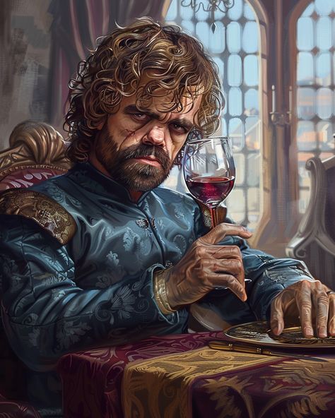 Fantasy Portrait of Tyrion Lannister Magali Villeneuve, Arte Game, Tywin Lannister, Inspirational Digital Art, Hand Of The King, House Green, Photography Movies, Tyrion Lannister, Drinking Wine