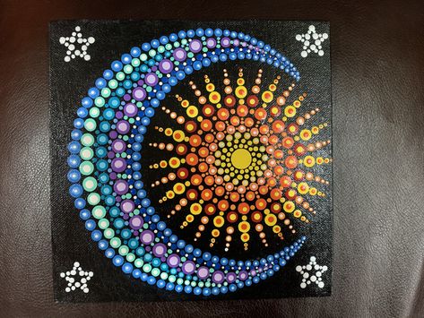 Mandala dot painting Puffy Paint Dot Art, Dot Paint Designs, Mandala Art With Acrylic Paint, Mandela Paintings Easy, Dot Art Painting Patterns Easy On Canvas, Dotted Painting Ideas, Acrylic Dot Painting Ideas Easy, Dot Mandela Patterns, Mandela Dot Painting