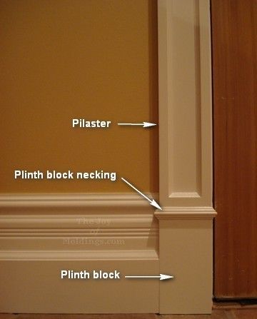 Plinth blocks, plinth block necking and pilaster - from Pinterest - Click for more Plinth Block Door Trim, Baseboards And Trim, Interior Window Trim, Trim Carpentry, Molding Ideas, Plinth Blocks, Baseboard Trim, Trim Ideas, House Trim