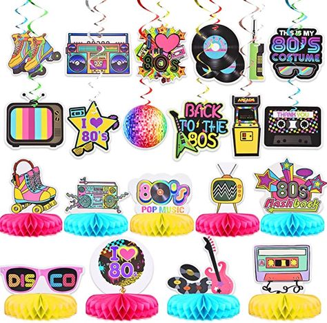 Amazon.com: DoreenBow 45PCS 80s Party Decorations Honeycomb Centerpieces 1980s Party Favors Retro Table Decor Hanging Swirls Back to 80s Hip Hop Photo Booth Props for 80s Nostalgic Party Supplies : Toys & Games Mens Birthday Party Favors, 1980s Party Decorations, 90s Theme Party Decorations, Hip Hop Birthday Party, 90s Party Decorations, Neon Party Supplies, Hippie Birthday Party, 80s Party Decorations, Birthday Party Table Decorations