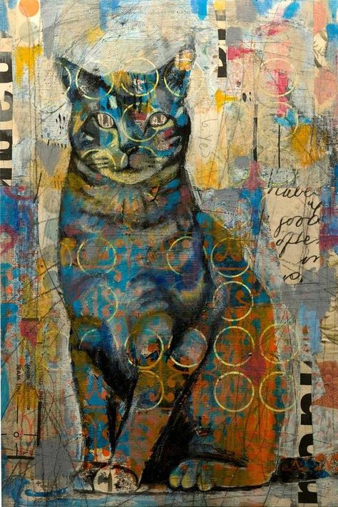 Cat Mixed Media Art, Mixed Media Animals, Illustration Kunst, Animals Artwork, Mixed Media Artwork, Cats Illustration, Arte Animal, Art And Illustration, Mix Media