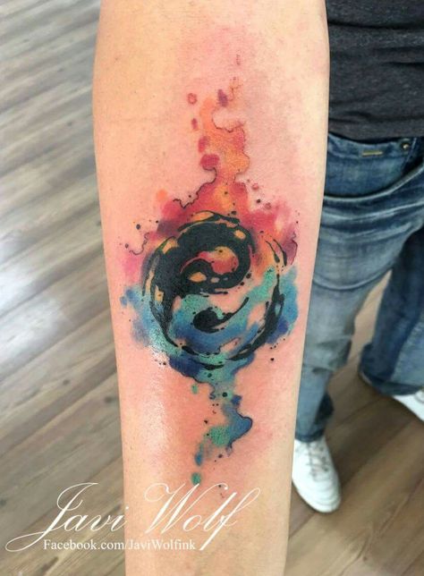 Ying Yang Tattoo Color, Dragon Yin Yang Tattoo, Dice Tattoos, Watercolor Galaxy Tattoo, Jing Jang, Yin Yang Tattoo, Book Calendar, Red Tattoo Ideas, Dragon Tattoo Ideas