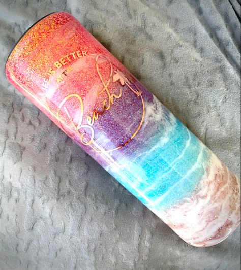 Vacation Glitter Tumbler, Sunset Tumbler Ideas, Beach Epoxy Tumbler, Beach Glitter Tumbler, Sunset Tumbler, Sunset Tumbler Cups, Epoxy Tumbler Beach, Sunset Lake Tumbler Cup, Items For College