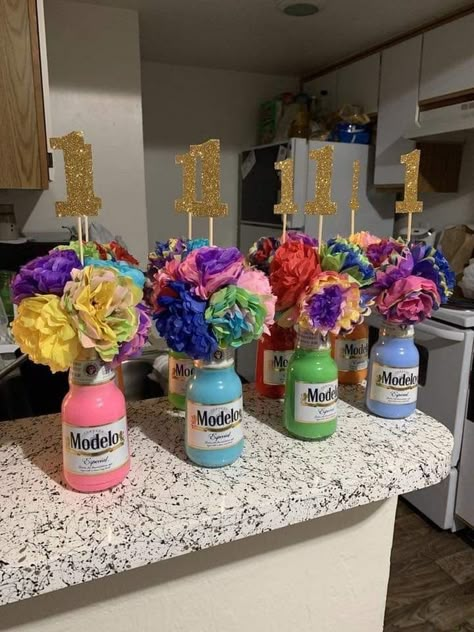 Diy Fiesta Birthday Decorations, Fiesta 1st Birthday Centerpieces, 50th Birthday Party Mexican Theme, Centerpieces For Fiesta Theme Party, Mexican Style Birthday Party Decorations, Fiesta Theme 21st Birthday Party, Loteria Party Ideas Decoration Diy, Diy Fiesta Centerpieces, Centerpieces For Mexican Theme Party