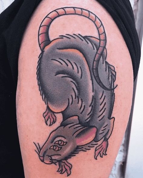 Traditional Tattoo Shading, Meatloaf Tattoo, Rat Traditional Tattoo, Two Headed Rat Tattoo, Rat Tattoo Traditional, Rat Tattoo Ideas, Rat Tattoo Design, Mouse Tattoo, Squirrel Tattoo