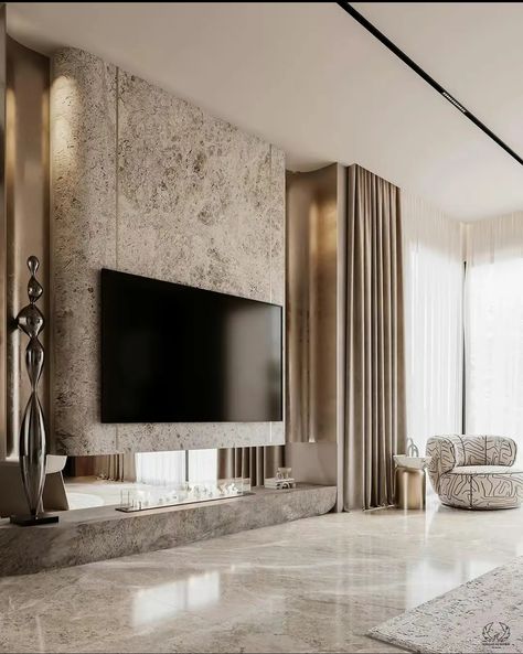 Fireplace Tv Unit, Living Room Behance, Luxury Reception, Pik 2, Tv Feature Wall, Kids Bed Design, Dubai Villa, Tv Unit Design Modern, Wall Divider