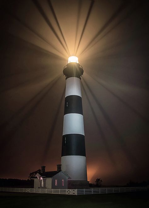 Lighting  The Way.  Best Of OBX. Latta Johnson. Inside A Lighthouse, Haunted Lighthouse Aesthetic, Lighthouses At Night, Lighthouse At Night, Nc Lighthouses, Obx Nc, Lighting The Way, Famous Lighthouses, Lighthouse Lighting