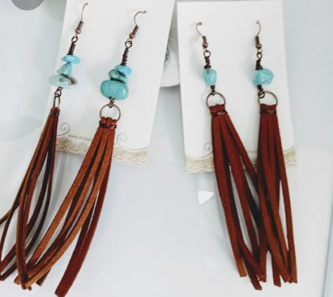 Diy Dangle Earrings, Leather Tassel Earrings, Boho Jewelry Diy, Leather Jewelry Making, Handmade Leather Jewelry, Earrings Western, Diy Leather Earrings, Western Bohemian, Leather Jewelry Diy