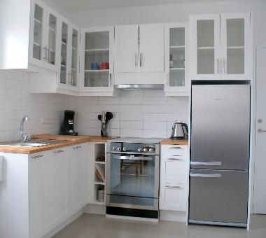 Small Kitchen Ideas Fridge, Stove And Refrigerator On Same Wall Small Kitchen, Apartment Size Fridge, Small L Shaped Kitchenette, Kitchenette L Shape, Small Stove And Oven, Basement Kitchenette With Stove, L Shape Kitchenette, L Shaped Basement Kitchen