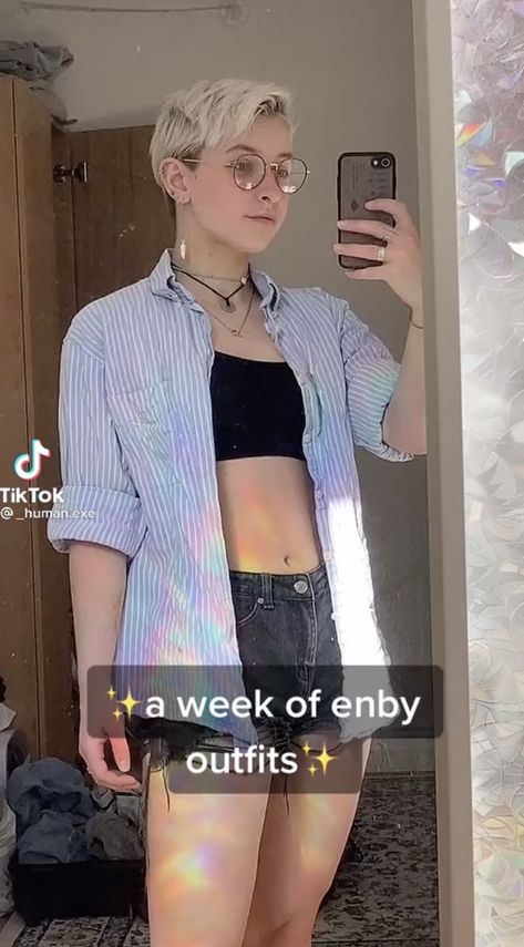 Enby Fall Outfits, Top Surgery Outfits, Gender Euphoria Outfits, Summer Enby Outfits, Summer Nonbinary Fashion, Non Binary Swimwear, Enby Outfits Summer, Summer Outfits Androgynous, Enby Summer Outfits