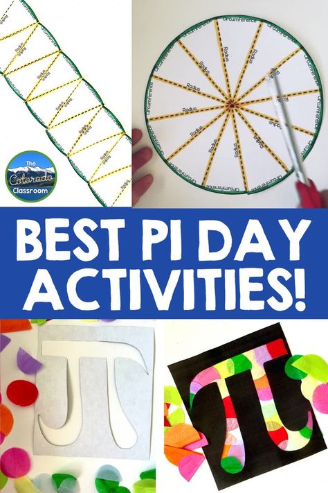 Try these 3 fun Pi Day crafts for your elementary and middle school students this March! Make a beautiful stained glass pi symbol, examine the relationship between circles and parallelograms, and attempt Buffon's Needle experiment! thecoloradoclassroom.com Pi Math Art, Pi Activities, Math Projects Middle School, Middle School Crafts, Pi Day Activities, 6th Grade Activities, Math Art Projects, Homeschool Math Curriculum, Maths Activities Middle School