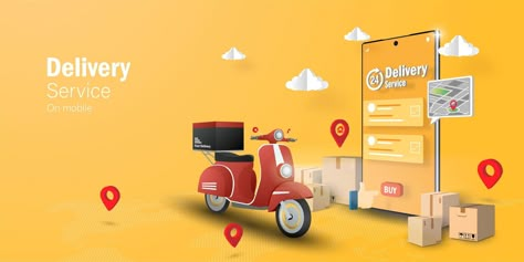 E-commerce concept, Delivery service on mobile application Mobile Advertising Design, Grocery Delivery App, Food Delivery Business, Grocery Delivery Service, Food Delivery App, Mobile Advertising, Delivery App, Online Grocery Delivery, Post Instagram